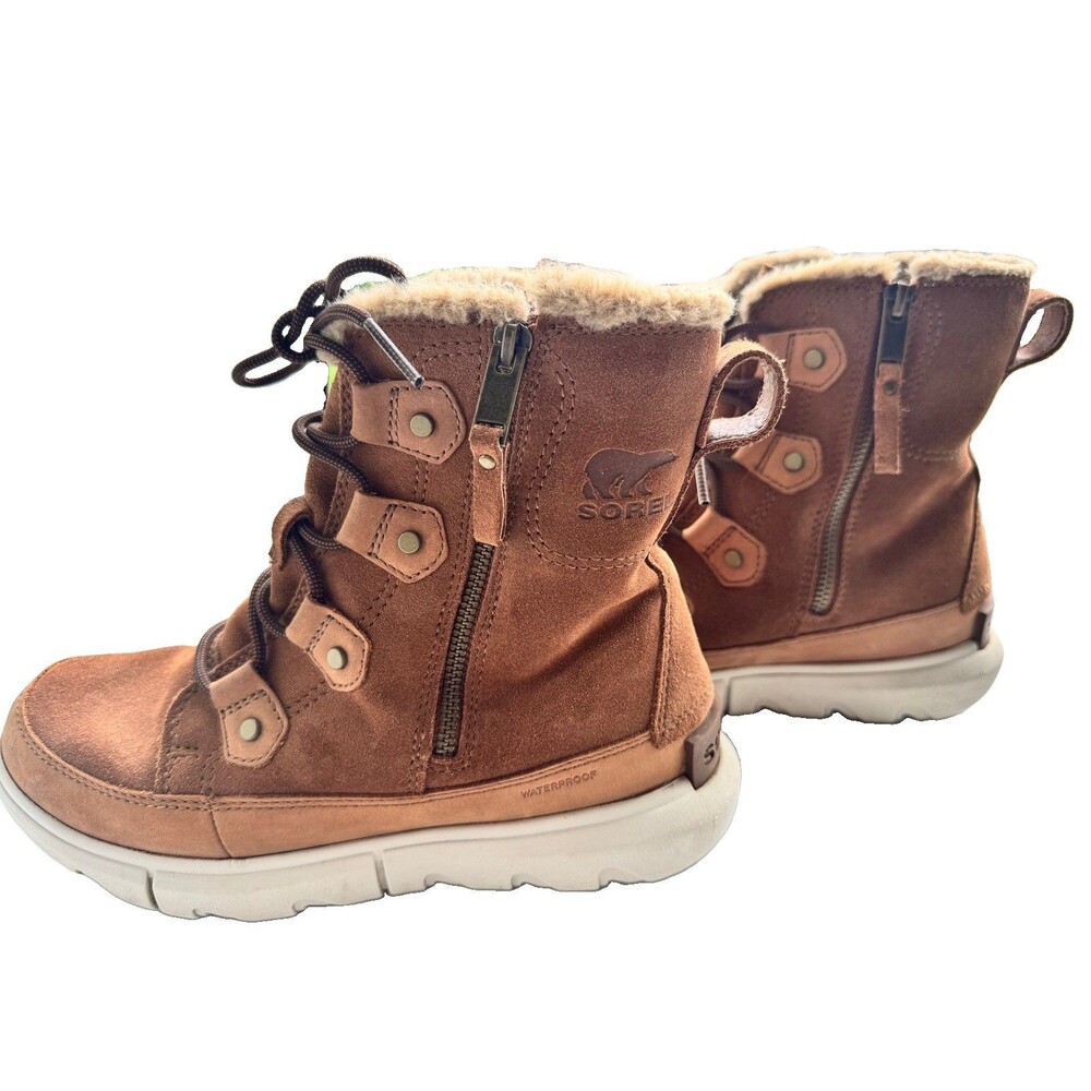Sorel Explorer Joan Boots Women 7.5 Cozy Lace Up Winter Brown Leather Waterproof